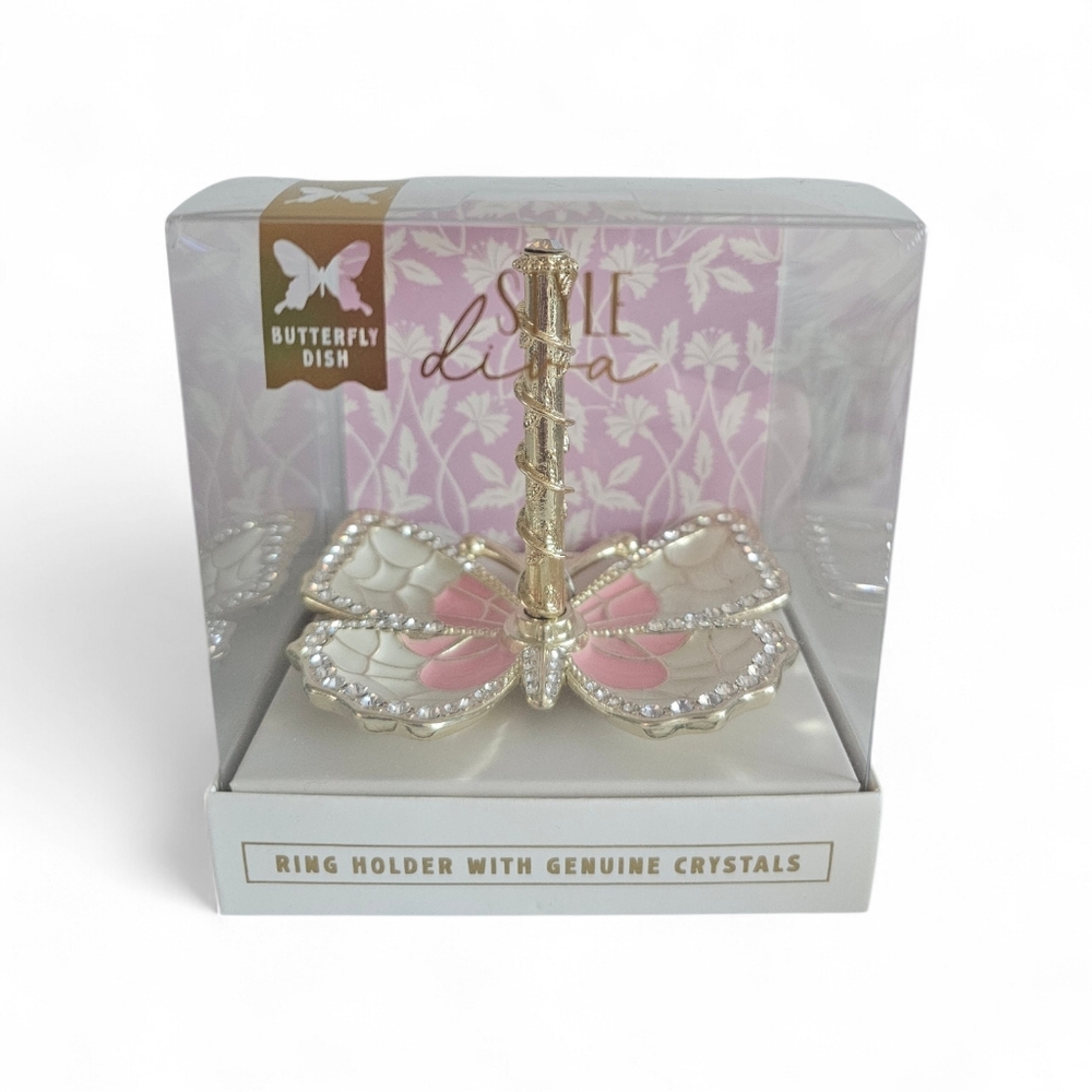 Pink/Purple Butterfly Mosaic Ring Holder –Clear Crystals Sparkly & Stunning NIB!